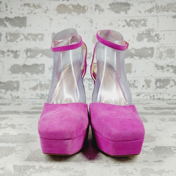 NEW Jessica Simpson Fuchsia Purple Buckle Ankle Strap Platform Heels M1004 - Picture 3 of 13